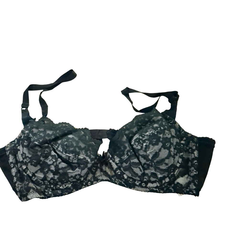 VTG Adonna JCPenney 34B 2201 Bra Underwire Black Floral Flower Lace Lined Women